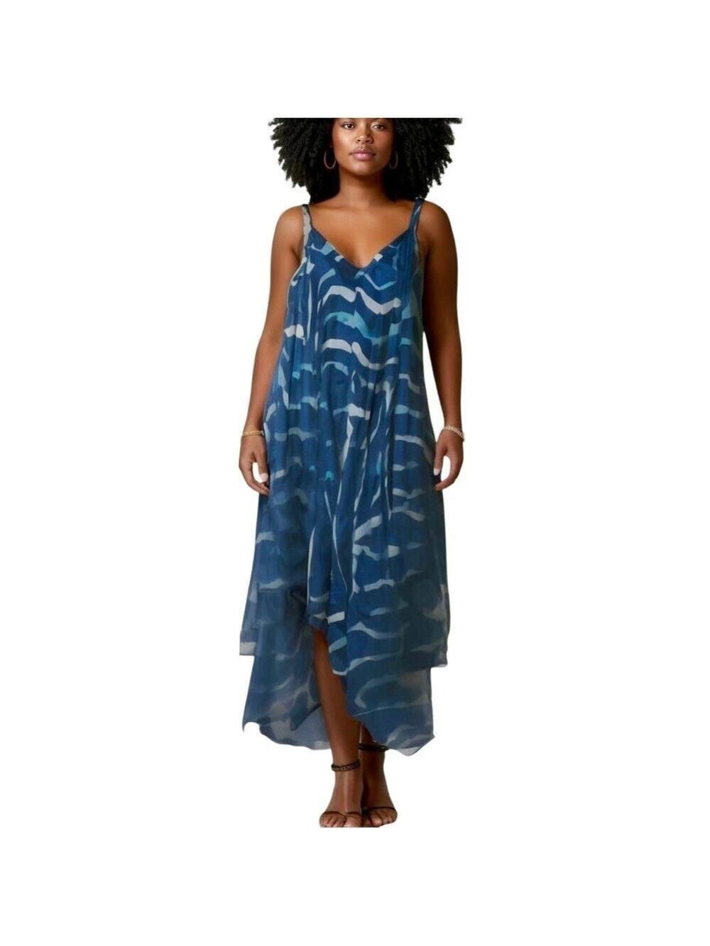Ashley Stewart Blue Print Midi Dress Plus Size 18/20